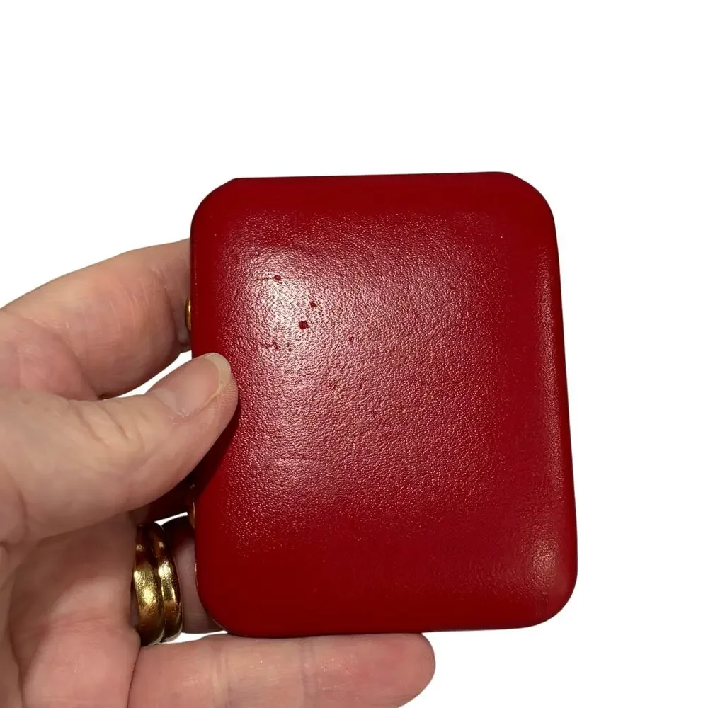 Vintage key case red leather hard shell keeper organize keys hinged secure box